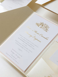 Lieu: invitations de mariage Hedsor House en poche | Commission sur mesure L&D