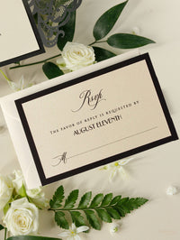 Art déco Great Gatsby Luxury Gatefold Laser Cut Set Invitation de mariage avec monogramme Boully Band + RSVP + Enveloppes