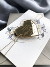 Salva la data floreale blu acciaio con magnete esagonale in plexi a forma di cuore geometrico a specchio dorato
