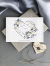 Steel Blue Floral Save the Date with Gold Mirror Geometric Heart Plexi Hexagon Magnet