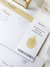 Passport Wedding Save the Date Vellum with Gold Foil Boarding Pass, Wedding Abroad, Destination Wedding, Travel Wedding, Plane Ticket