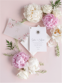 Invitation de réception en soirée Vellum Suite & RSVP dans Blush Boho Floral Design Rose Gold Foil Mirror Plexi