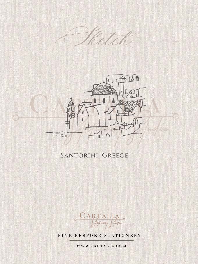 Croquis de Santorin | Invitations de mariage en Grèce