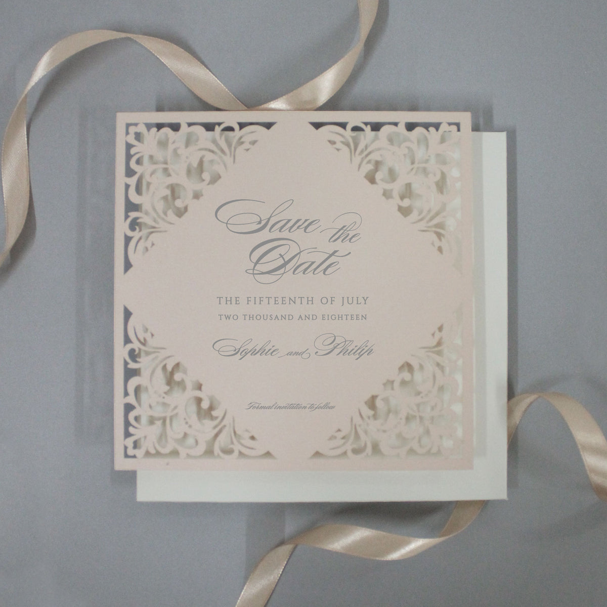 Square Laser Cut Lace Save the Date with Envelope