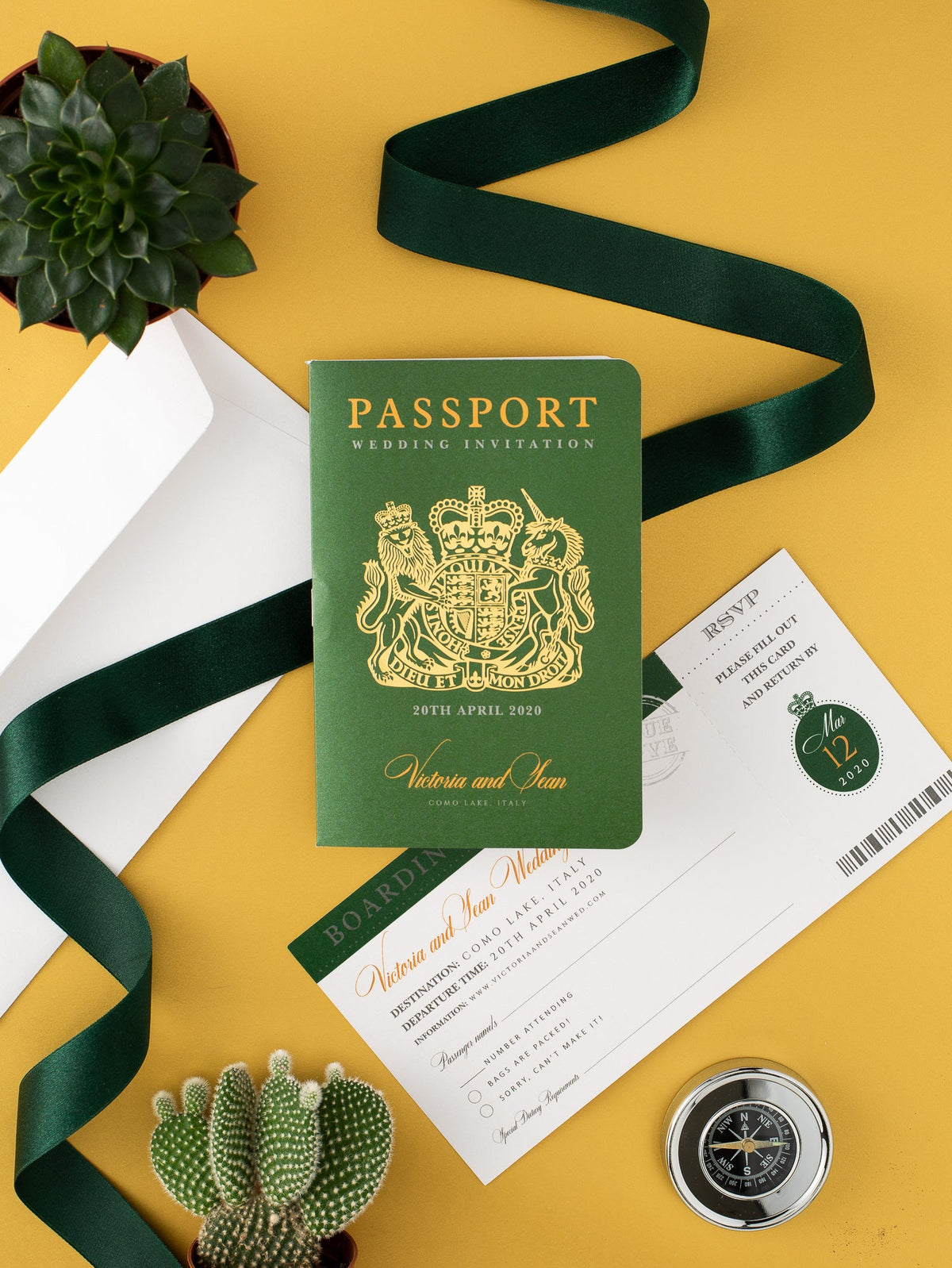 Invitation de mariage au Passport vert mexicain avec un vrai feuille d'or