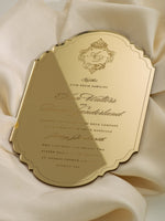 Luxury Boxed Invitation :  Monogram Frame Mirror Gold Plexi Wedding Invitation - Engraved