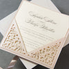Invito serale stile morbido pesca con pizzo tagliato al laser estraibile + biglietto RSVP