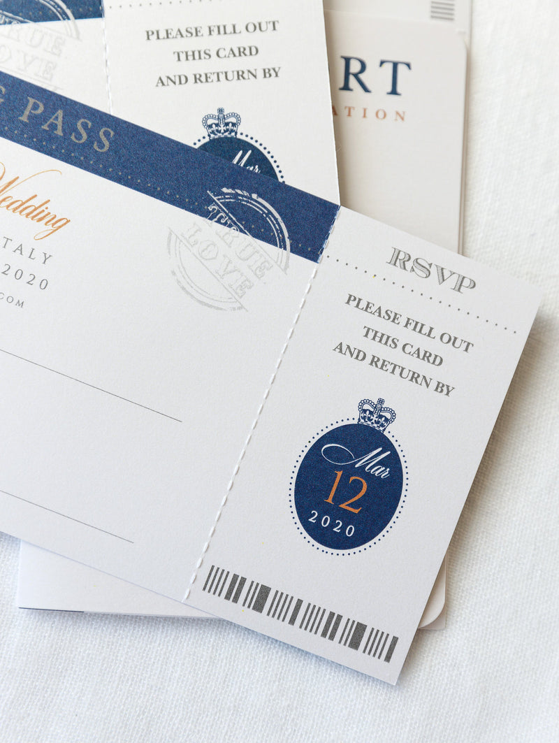 Suite di lusso con passaporto in lamina d'oro rosa e passaporto blu scuro e carta d'imbarco