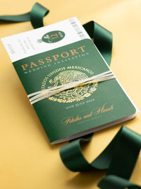 Invito a nozze con passaporto verde del Messico con vera lamina d'oro