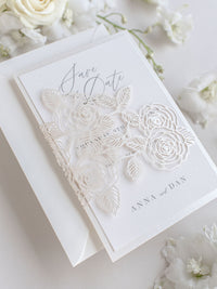 Intricate Laser Cut Rose Save the Date Wedding Card