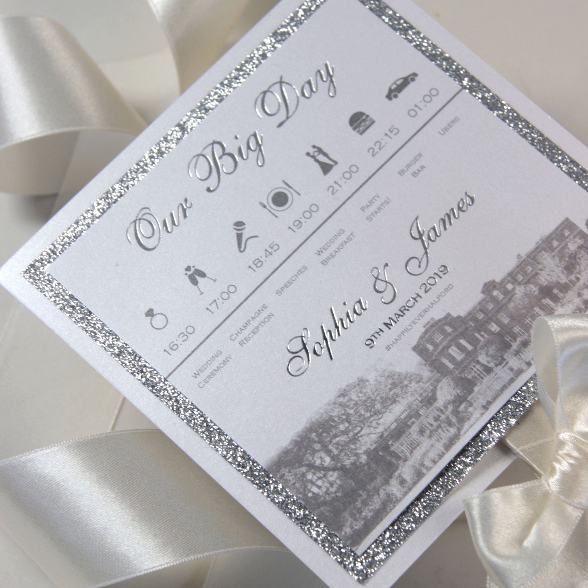Wedding Paddle Fan Order Of Service with Timeline Classic