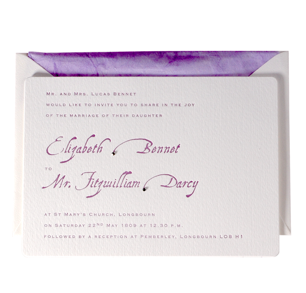 Purple Letterpress Day Wedding Invitation