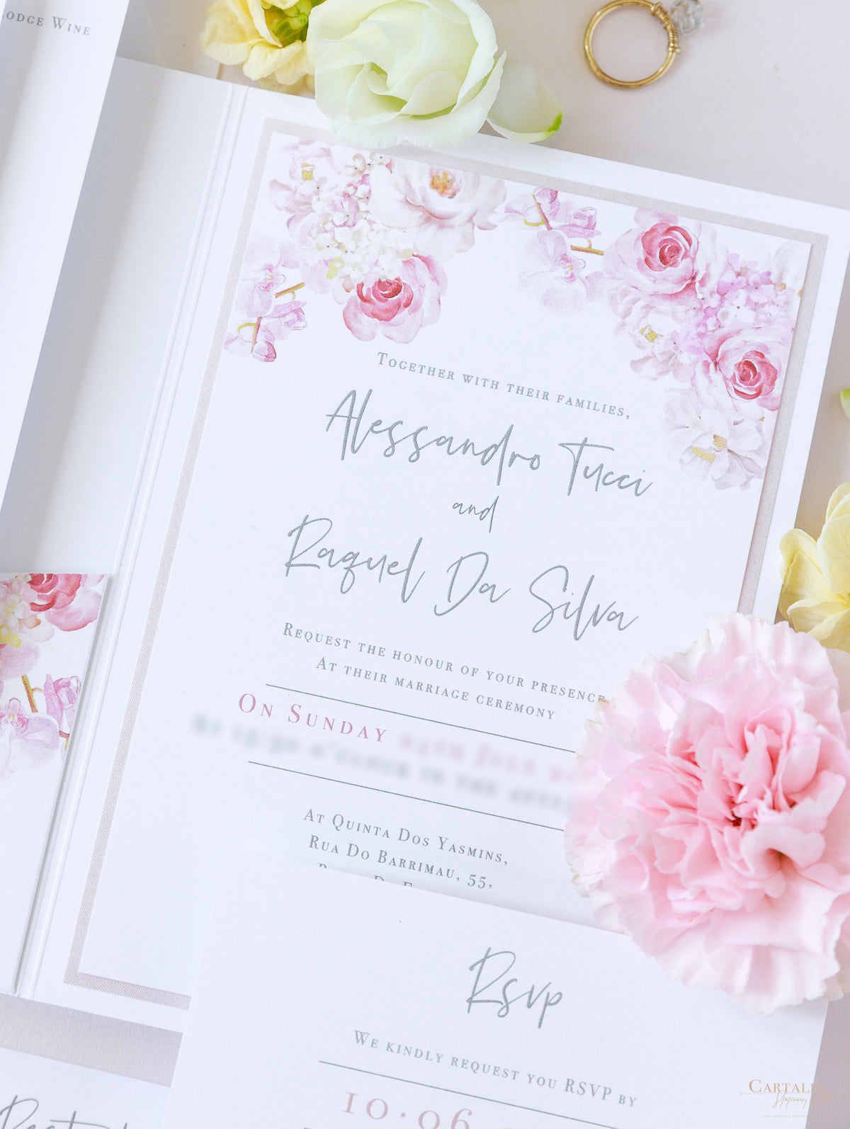 Peonies & Roses Pocket with Watercolours & Rose Gold | Bespoke Commission A&R