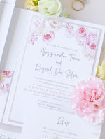 Tasca per peonie e rose con acquerelli e oro rosa | Commissione A&amp;R su misura