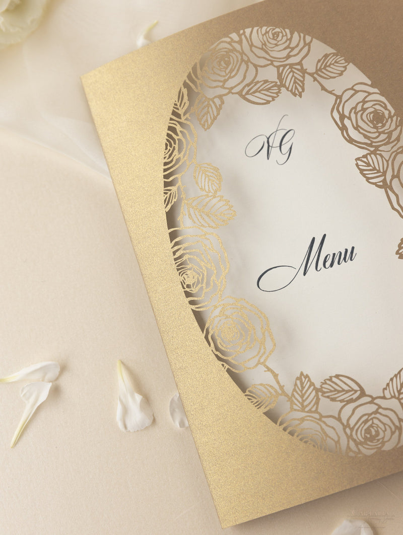 Rose romantiche tagliate al laser Ordine di servizio/Scheda menu