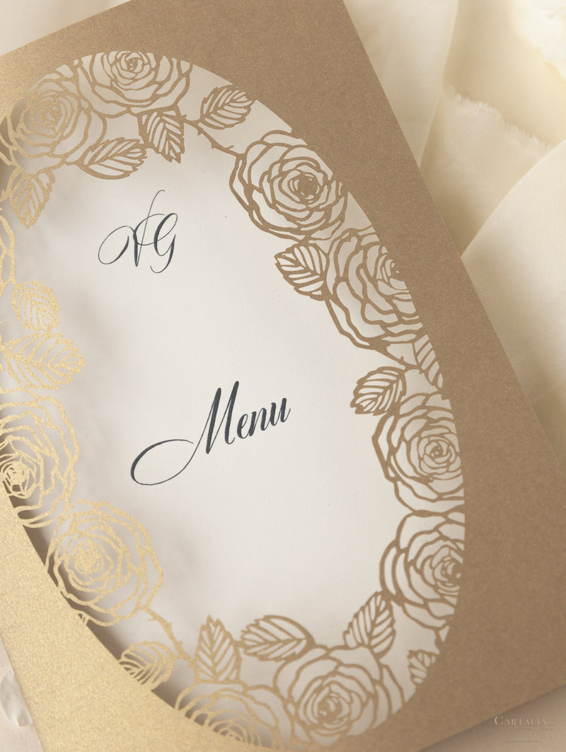 Rose romantiche tagliate al laser Ordine di servizio/Scheda menu