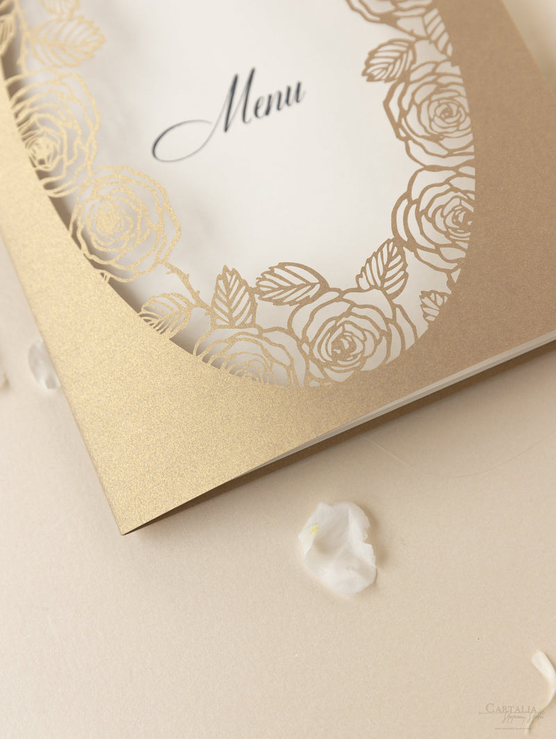 Rose romantiche tagliate al laser Ordine di servizio/Scheda menu