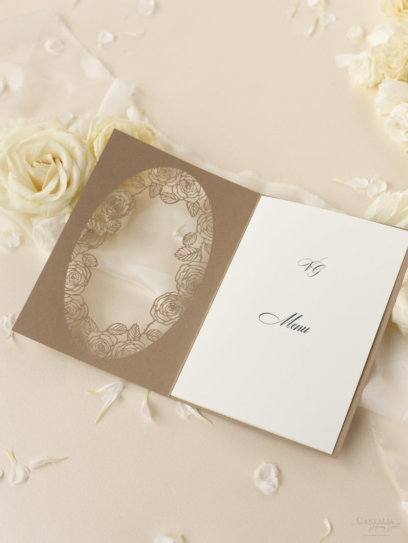 Rose romantiche tagliate al laser Ordine di servizio/Scheda menu