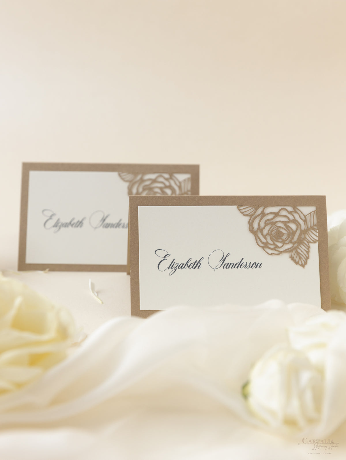 Carte de lieu de mariage au laser roses romantiques coupées