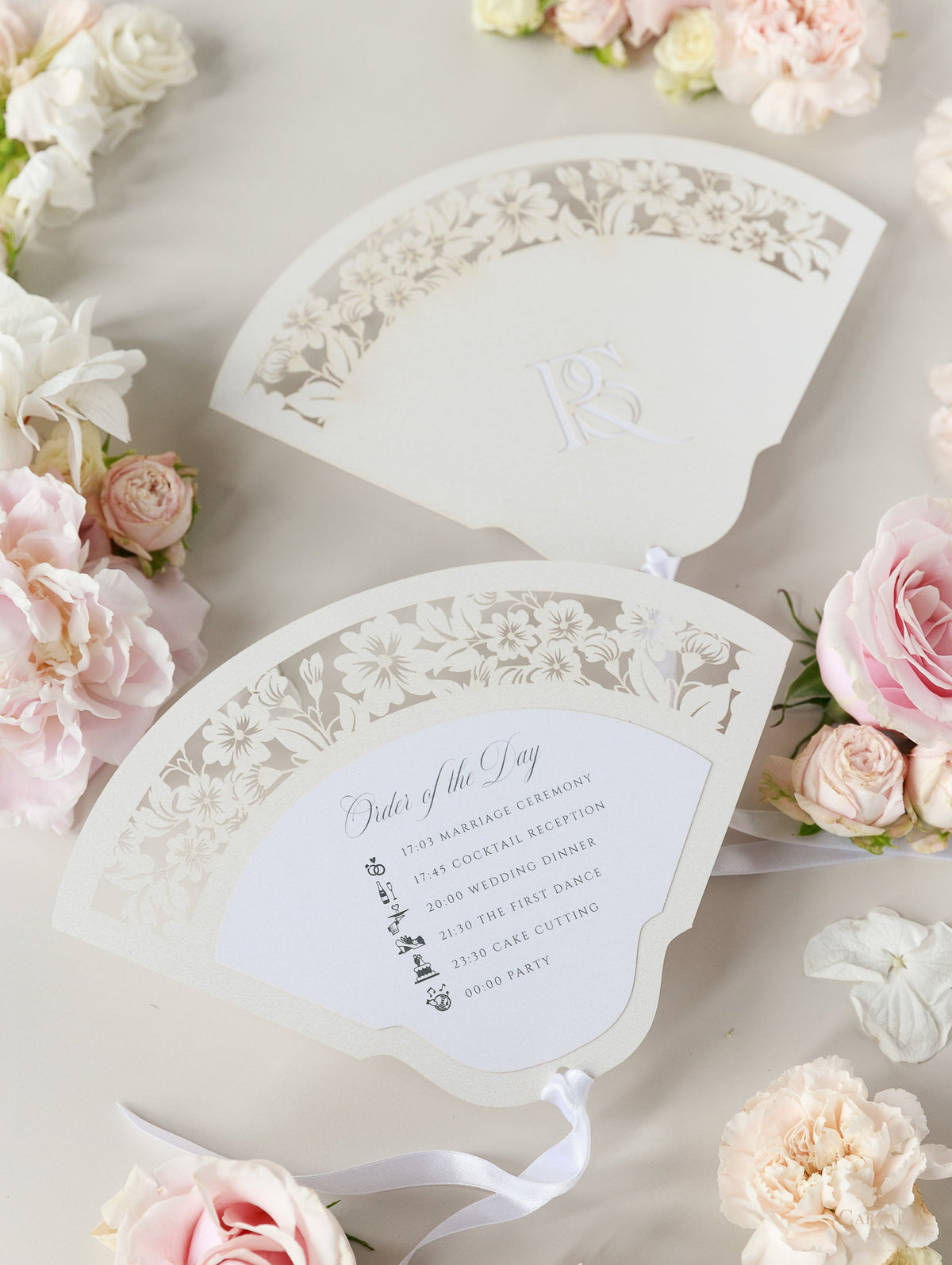 Luxury Wedding Petal Program Fan with Timeline & Order of Day