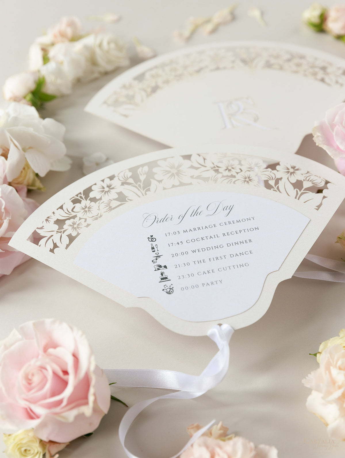 Luxury Wedding Petal Program Fan with Timeline & Order of Day