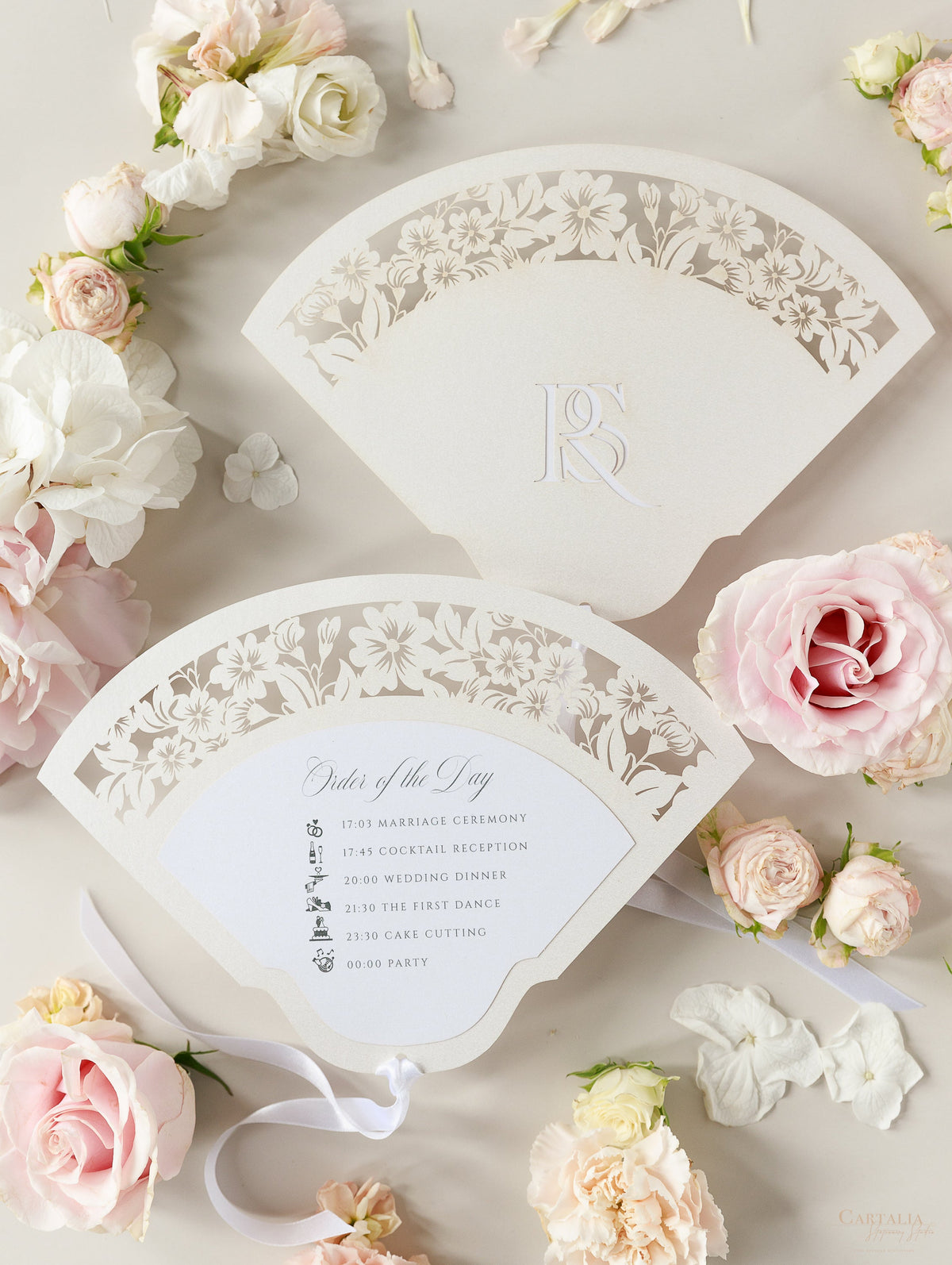 Luxury Wedding Petal Program Fan with Timeline & Order of Day