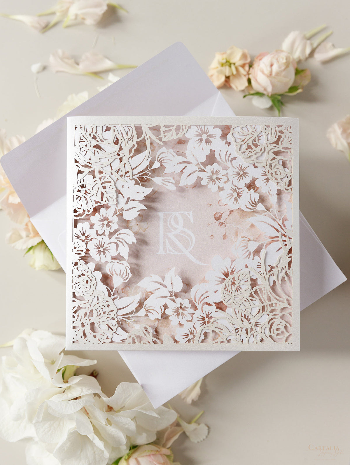 Romantic Intricate Laser Cut Pocket Thank you Card