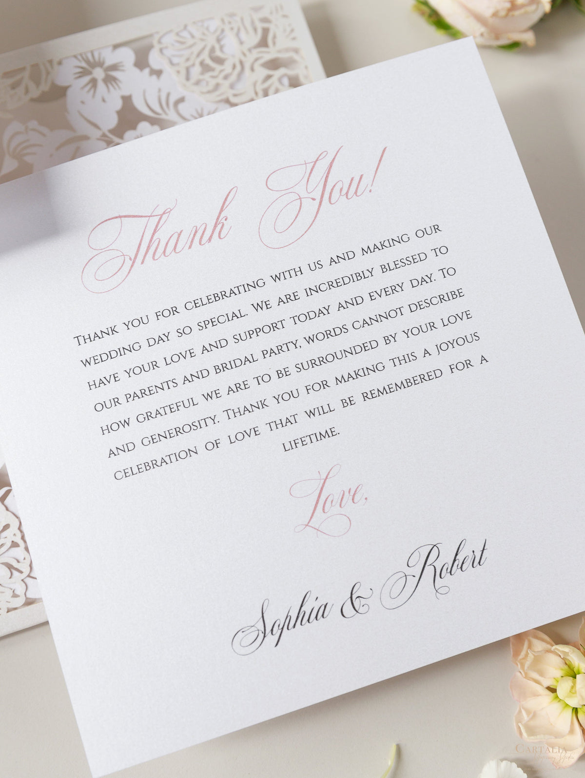 Romantic Intricate Laser Cut Pocket Thank you Card