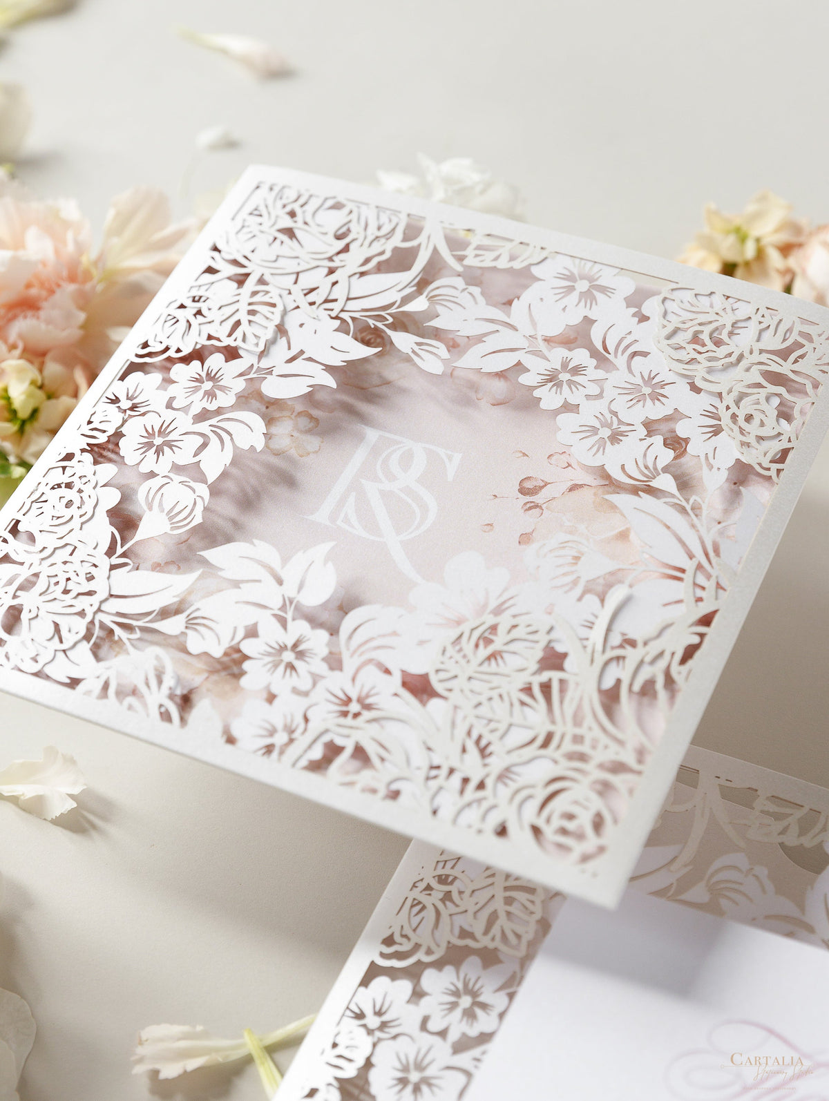 Romantic Intricate Laser Cut Pocket Thank you Card