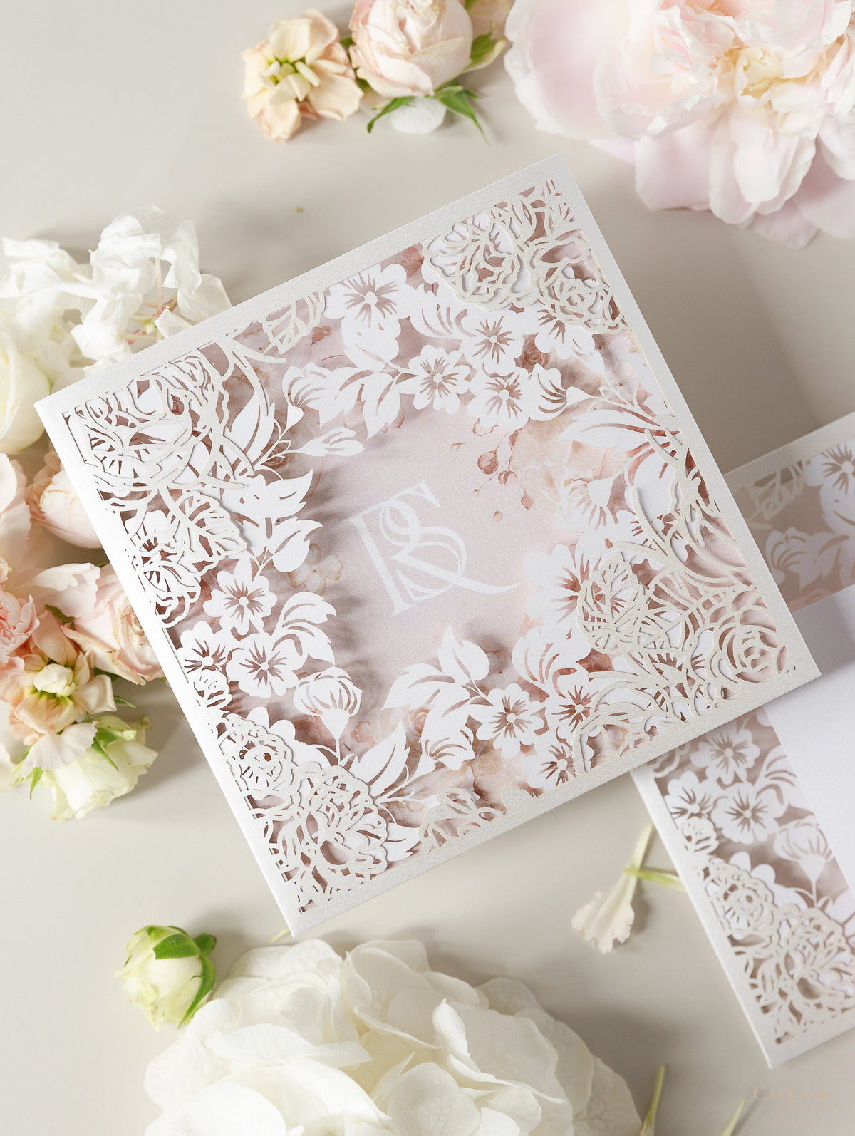 Romantic Intricate Laser Cut Pocket Thank you Card