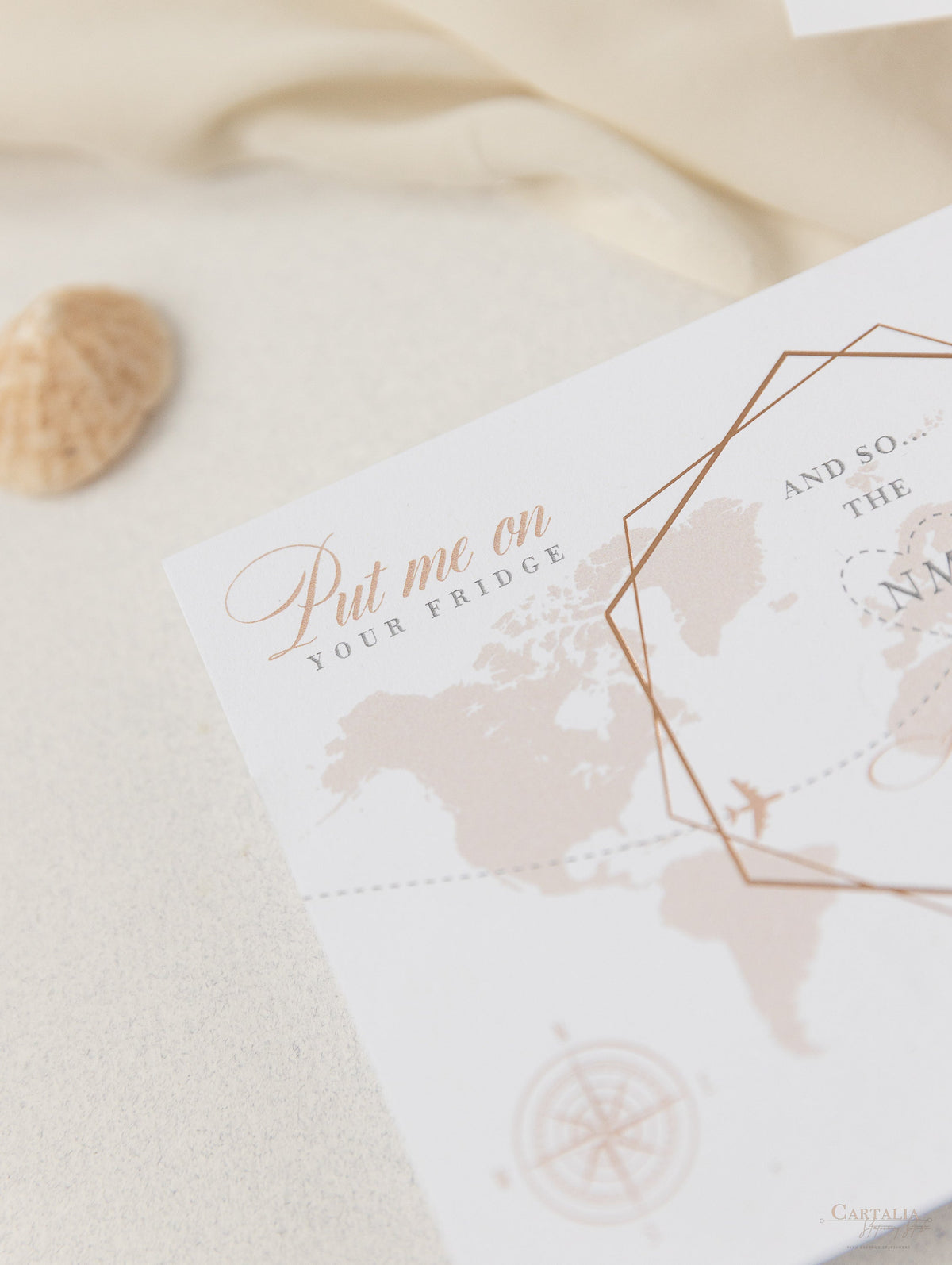 Wedding Save the Date Card with Rose Gold Plexi Mirror Luggage Magnet