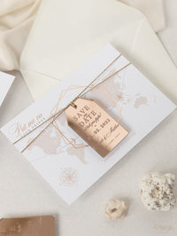 Biglietto salva-data per matrimonio con magnete per bagaglio a specchio in plexi oro rosa