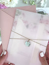Invito per il giorno in pergamena e RSVP │Fiore di peonie rosa acquerello │ Plexiglass specchiato argento