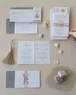 Passport Wedding Invitation in Blush with Silver Foil Boarding Pass Invite suite