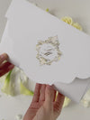 Suite di lusso tascabile in lamina d'oro Invito serale abbinato con monogramma in lamina d'oro + busta personalizzata fustellata