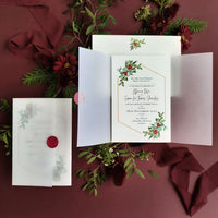 Le gui baiser | Invitations de mariage de Noël avec salle de véllum monogramme de sceau de cire