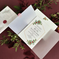 Le gui baiser | Invitations de mariage de Noël avec salle de véllum monogramme de sceau de cire