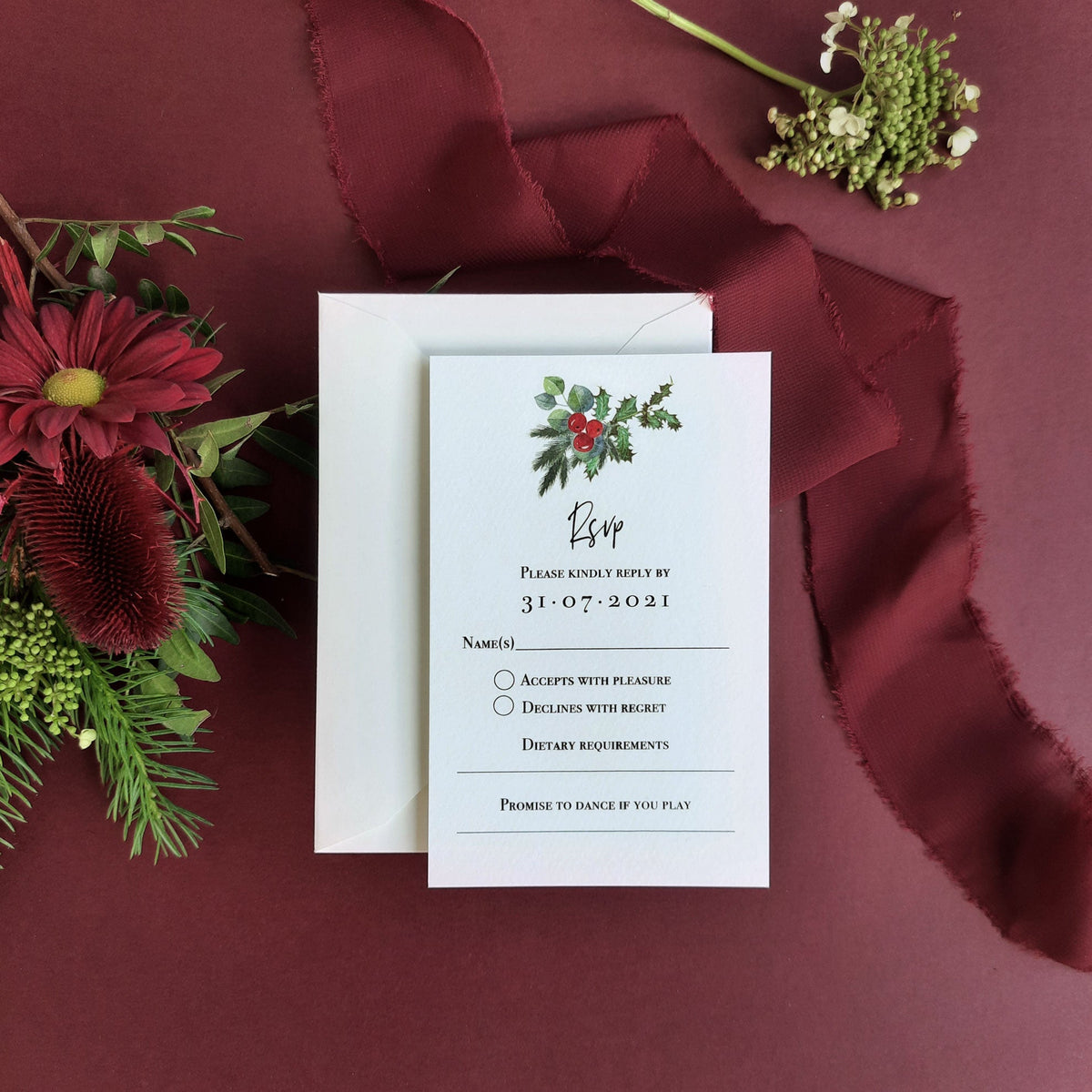 Mistletoe Kiss |  Christmas Wedding Invitations with Wax Seal Monogram Vellum Suite