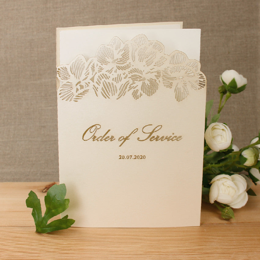 Intricate Orchid Laser Cut Gatefold Wedding Order of Service / Menu