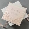 Invito serale stile morbido pesca con pizzo tagliato al laser estraibile + biglietto RSVP