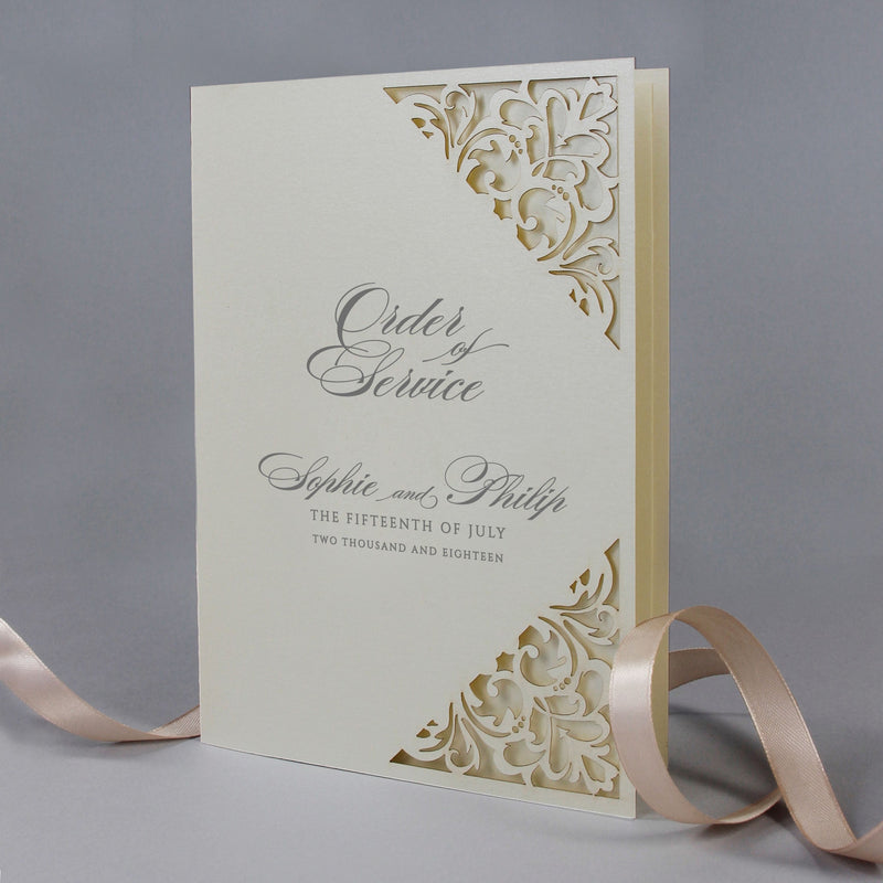 Busta classica con coriandoli tascabili in rosa antico e champagne: menu
