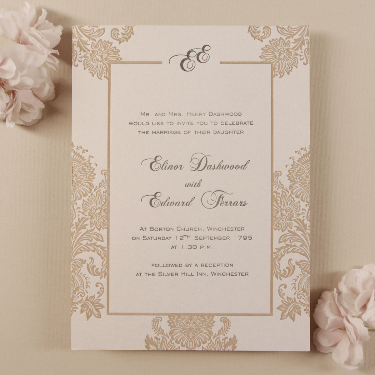 Luxury 800 GSM Invitation de mariage damasque en relief en relief