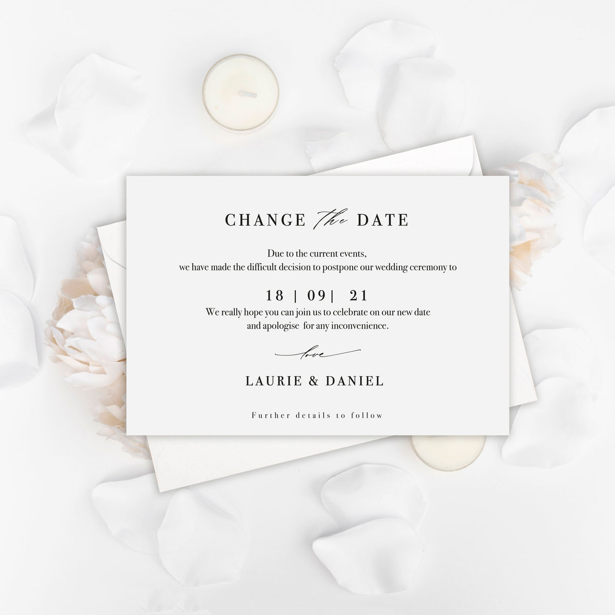 Modern Script Change the Date- Wedding Postponement Card