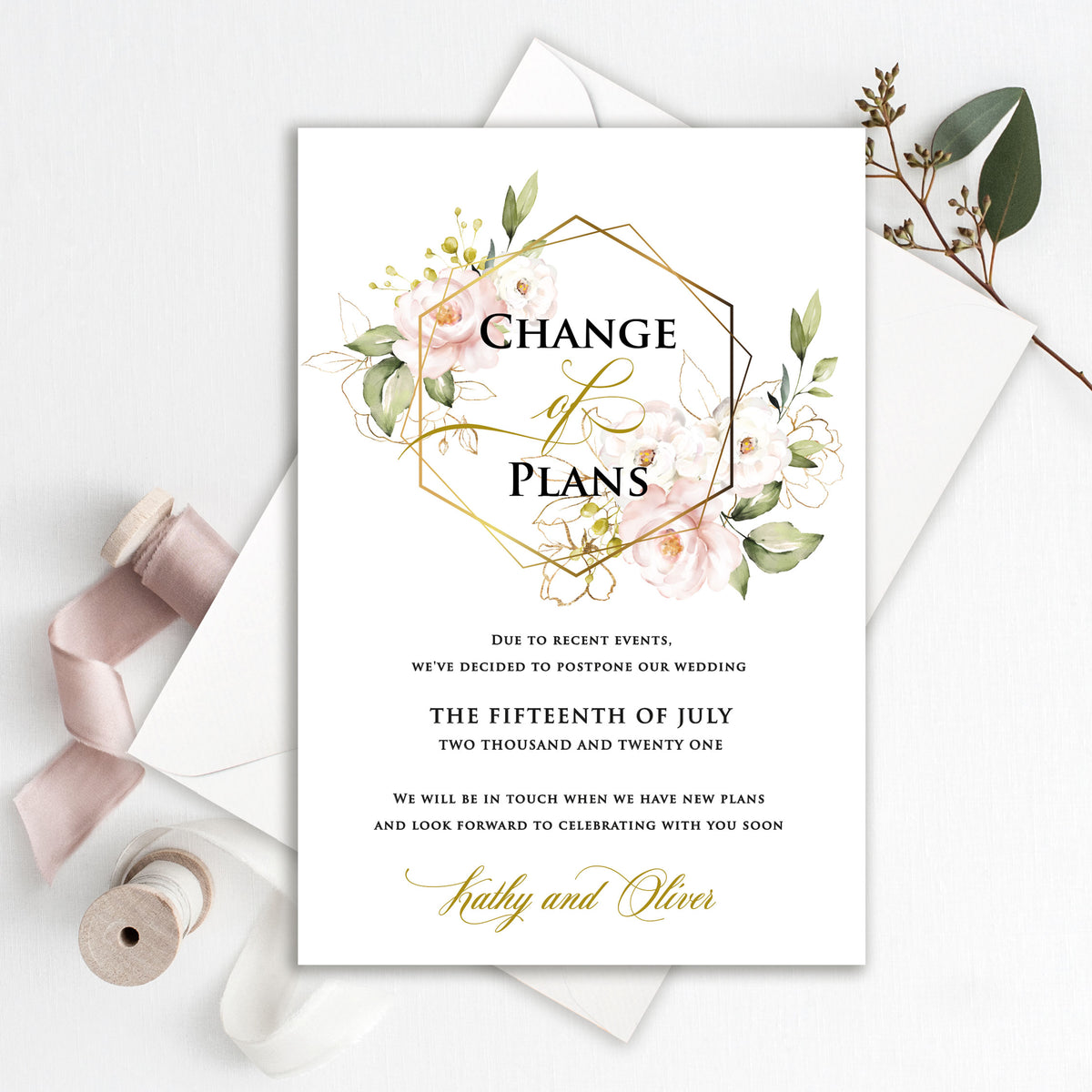 Changement géométrique floral des plans - carte de report de mariage