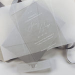 Vellum Wrap with White Ink Design Perspex Acrylic See Through Plexi Invitation - Engraved