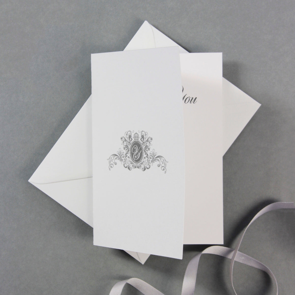 Luxury White Monogram Thank You card with Envelope