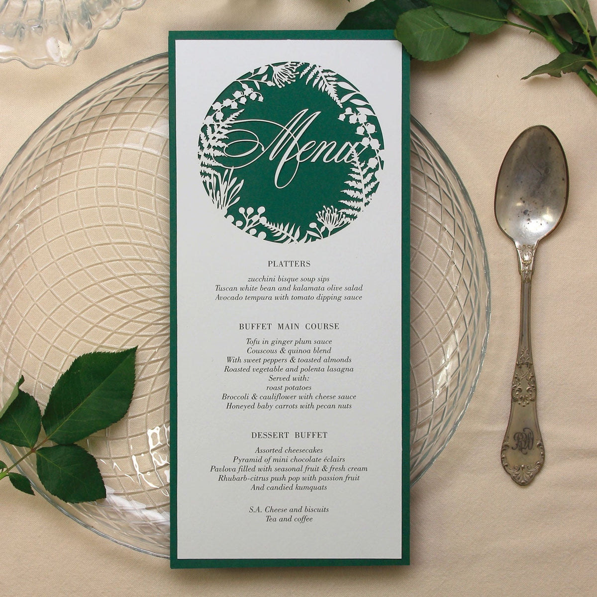 Menu tagliato al laser Forrest Green Fern