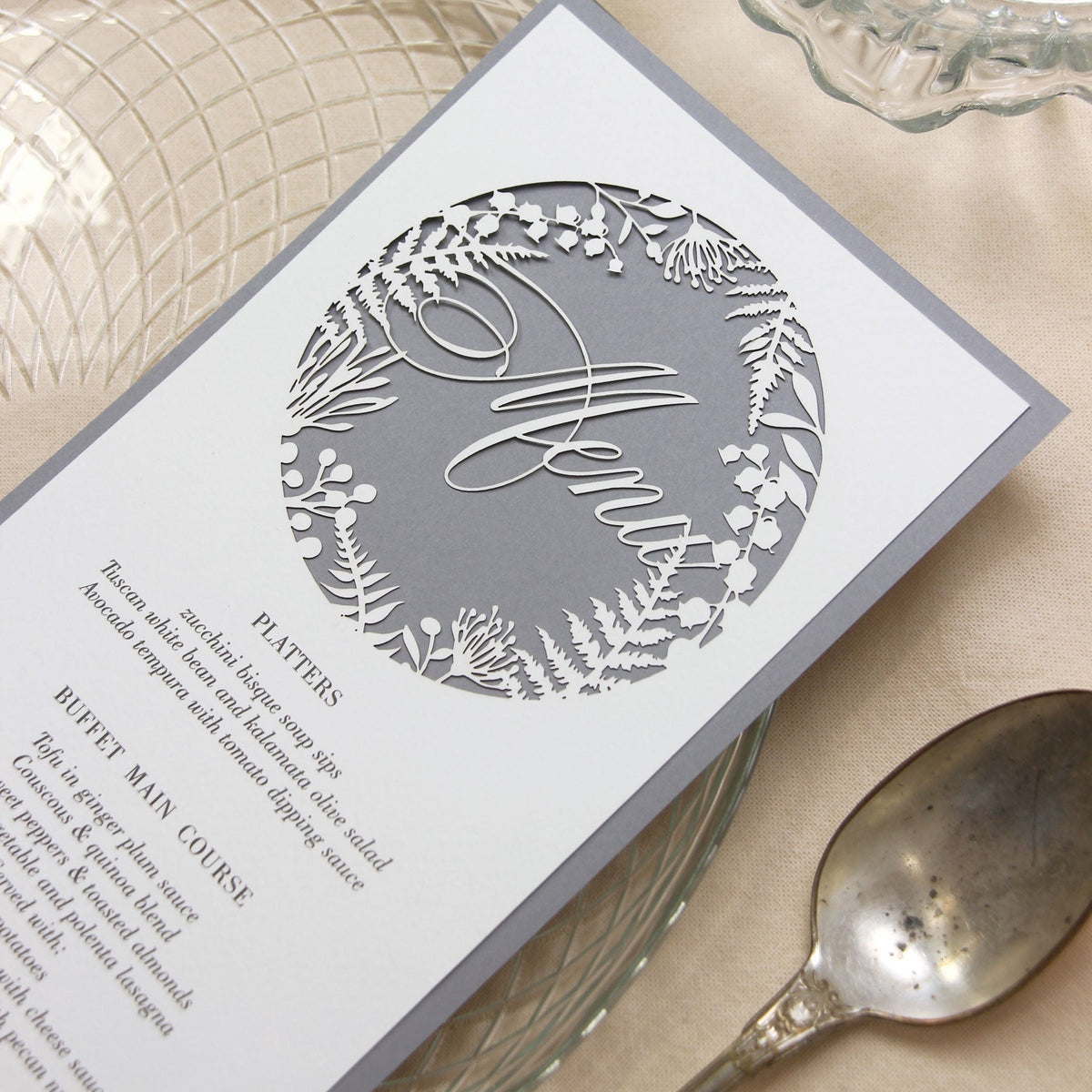 Grey Fern laser cut menu