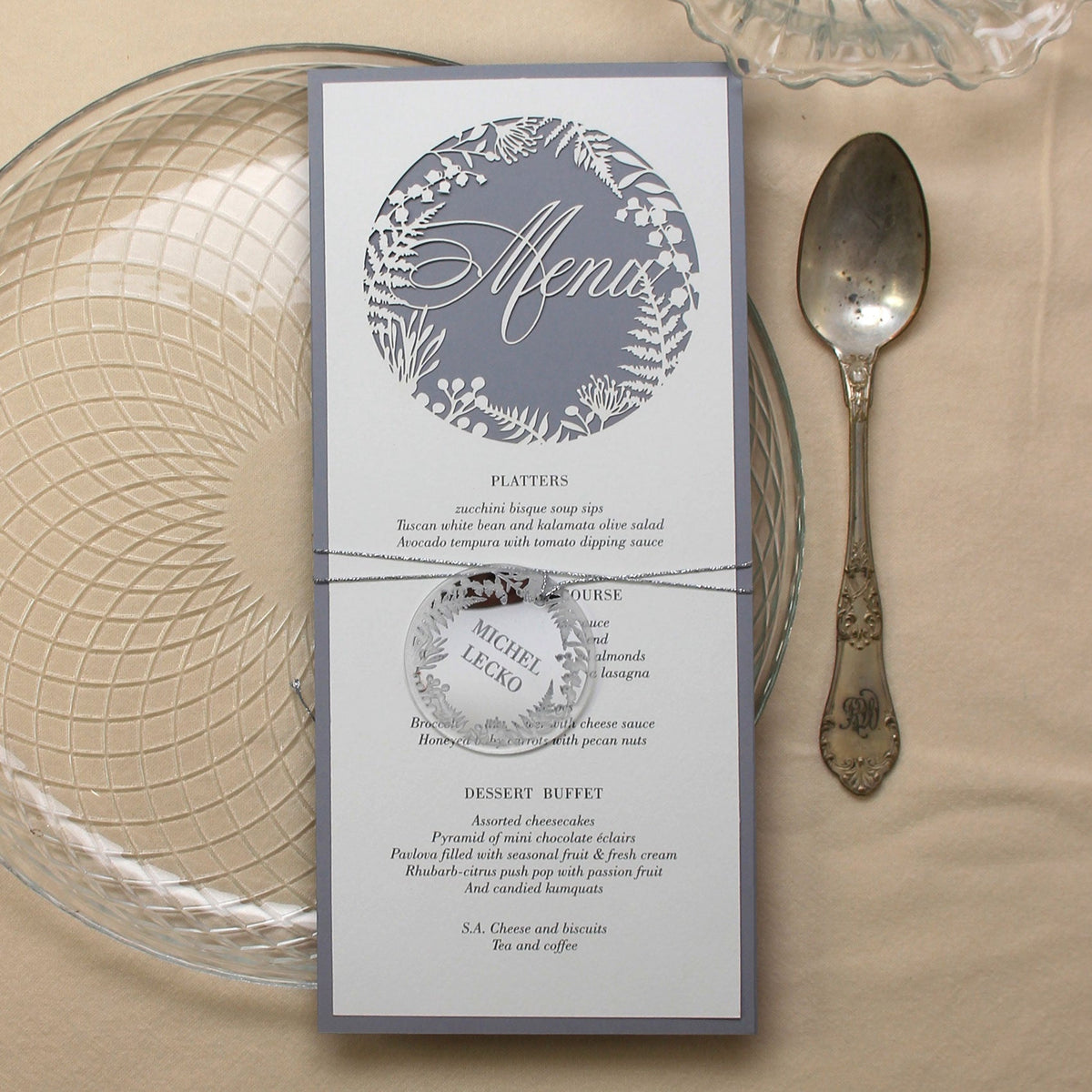 Grey Fern laser cut menu