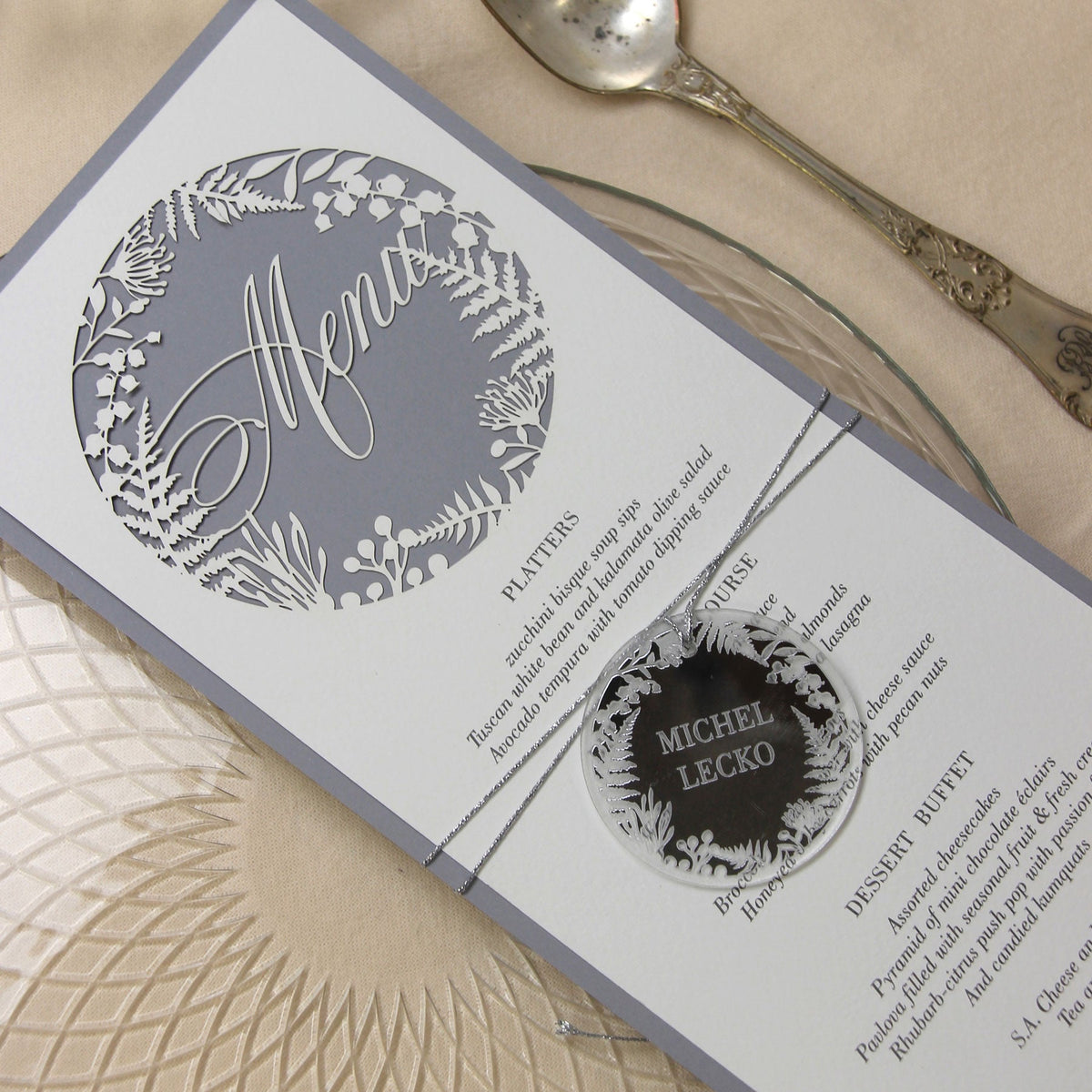 Grey Fern laser cut menu